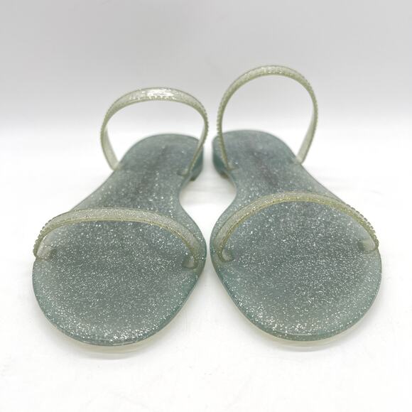 STUART WEITZMAN Sawyer Jelly Slide Sandals Womens 7 Silver Glitter Pool Vacation - Picture 2 of 7